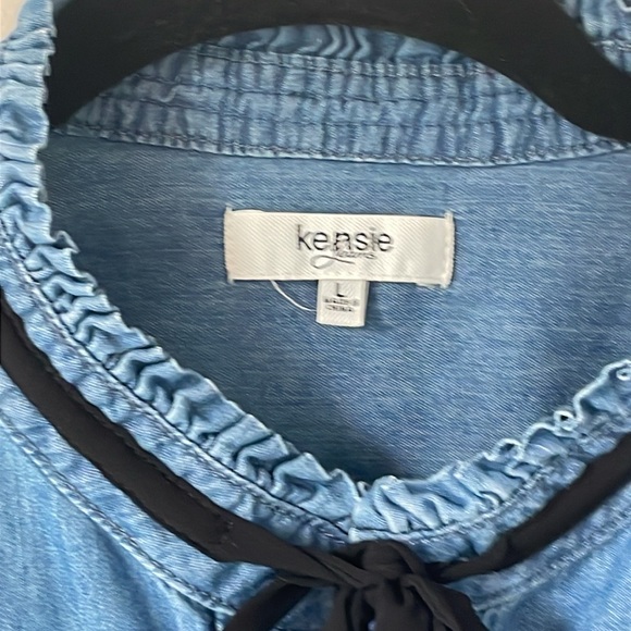 Kensie Jeans denim top with black tie around neck sizeL - Picture 2 of 10